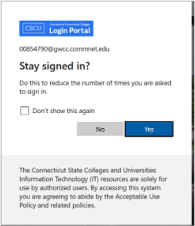 screenshot showing stay signed in screen