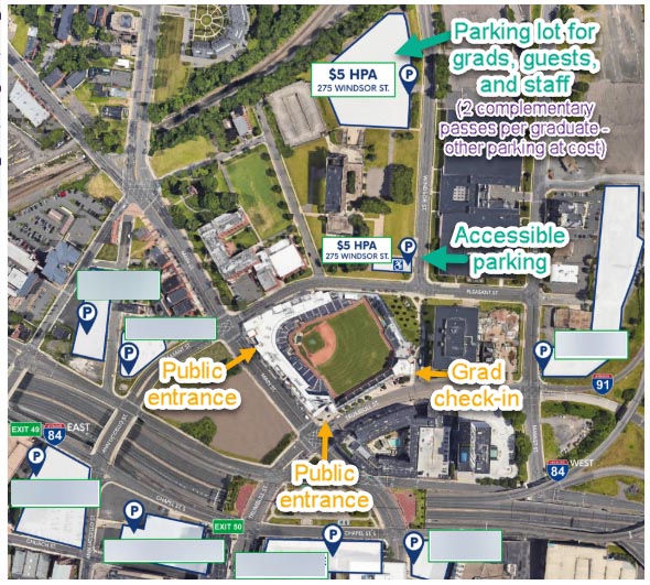 An overview of the parking lot.