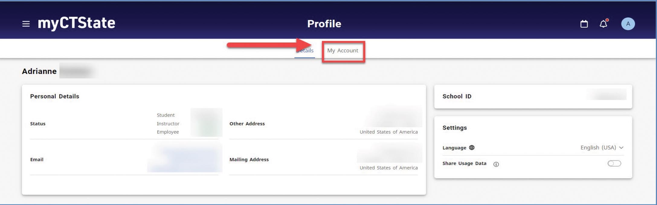 screenshot of myCTState highlighting 