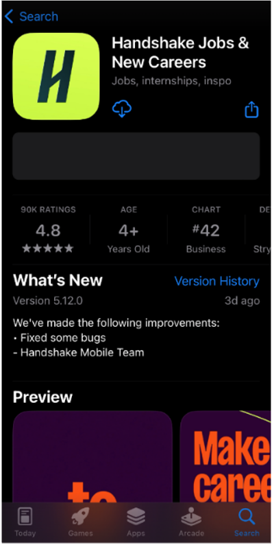 screenshot of handshake mobile app logo and what it looks like in app store