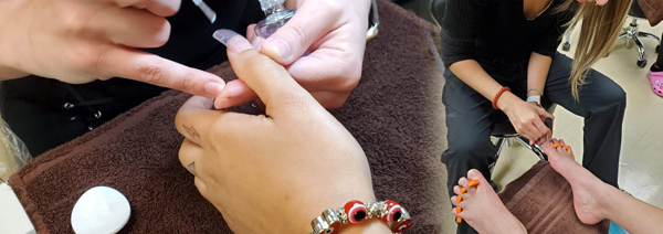 close ups of manicure and pedicures being performed