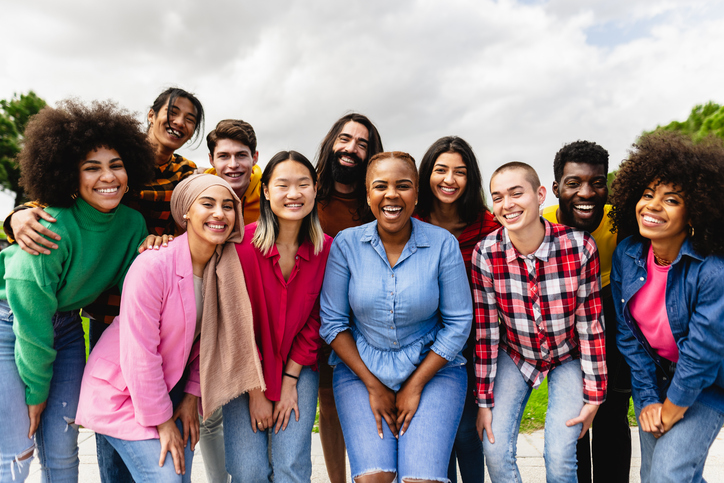group of multiracial smiling students