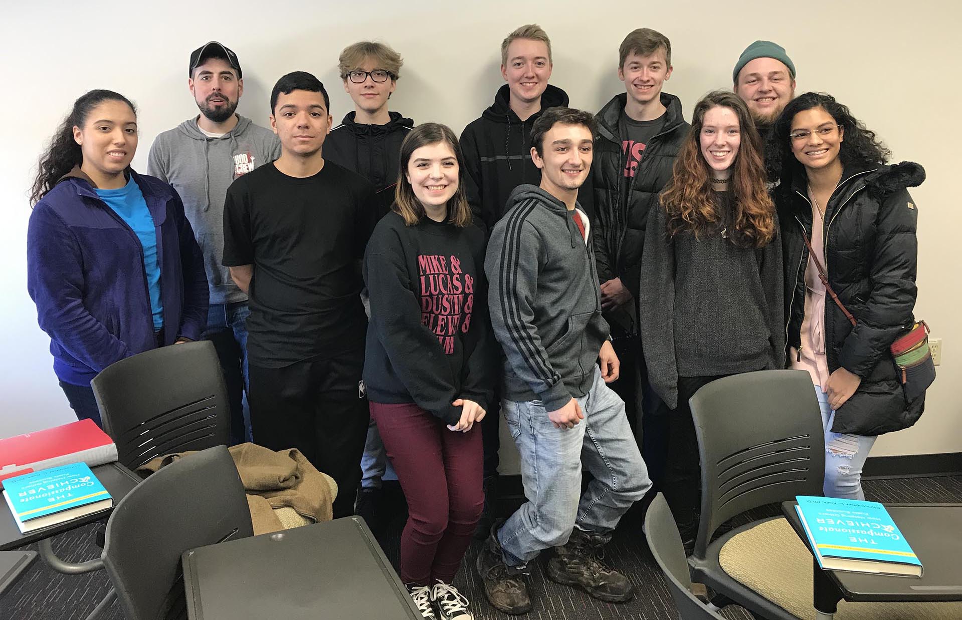 students pose with Miguel Cardona and Ned Lamont