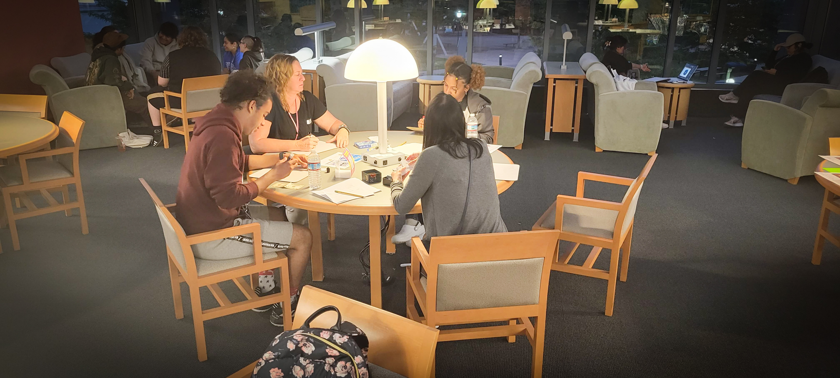 students study together around table