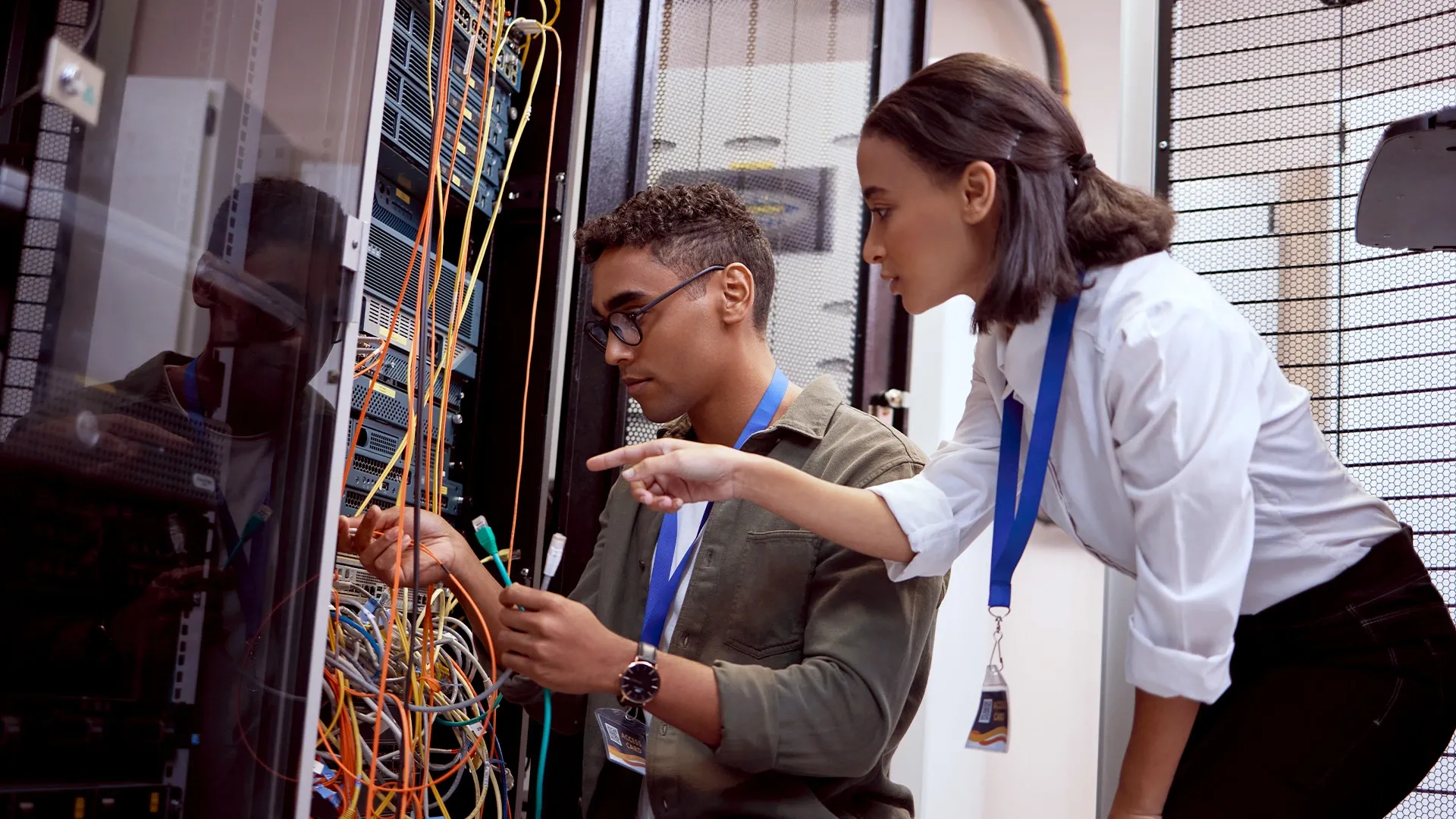 technicians review wiring system