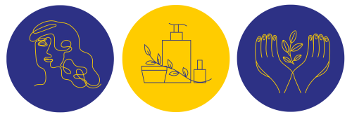 Three icons showing illustrations of a woman with wavy hair, skincare products and hands held out, representing the three SPA programs