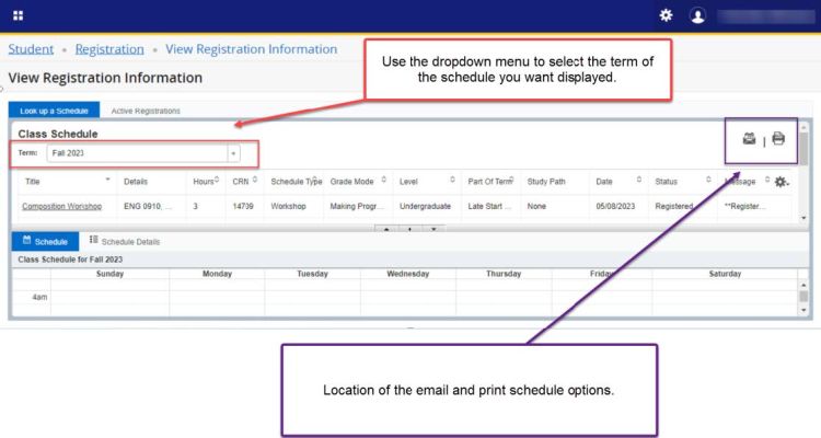 view registration information tab