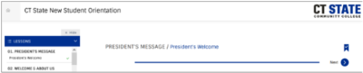 screenshot showing New Student Orienation screen