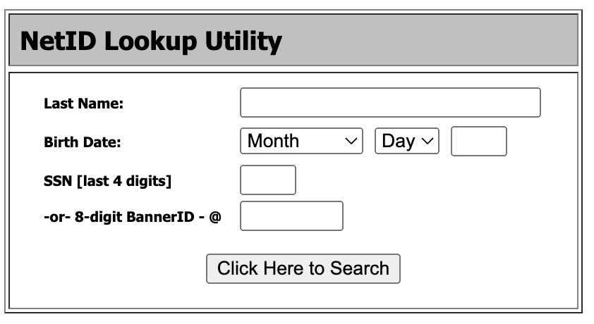 NetID lookup utility screenshot