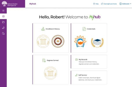 screenshot of myHub dashboard