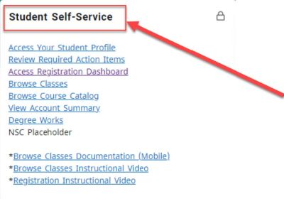image showing the student self-service tab
