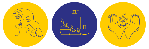 Three icons showing illustrations of a woman with wavy hair, skincare products and hands held out, representing the three SPA programs