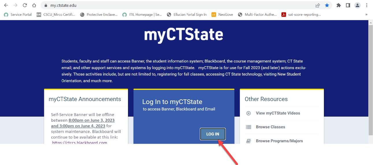 image showing what to press to login to myCTState
