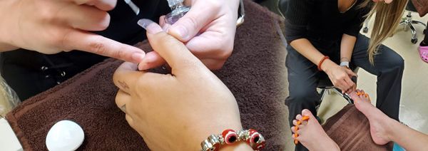 close ups of manicure and pedicures being performed 