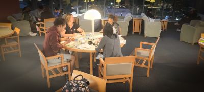 students study together around table