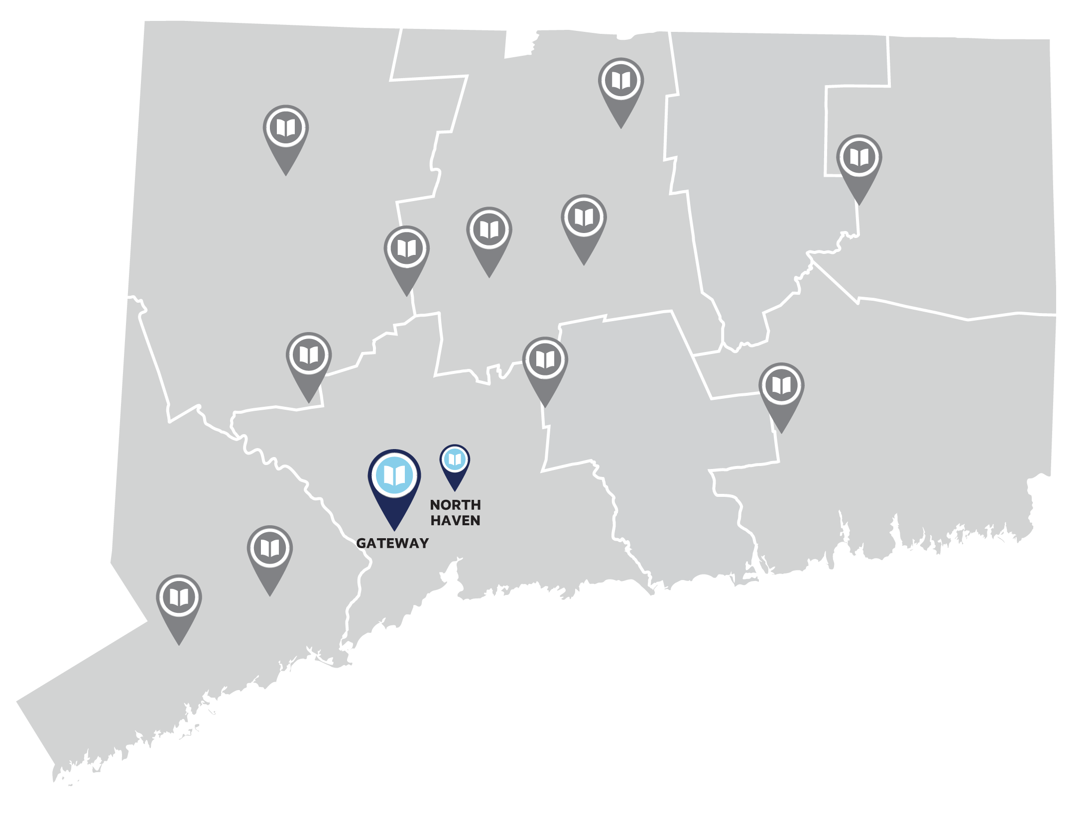 map of CT with Gateway locations highlighted