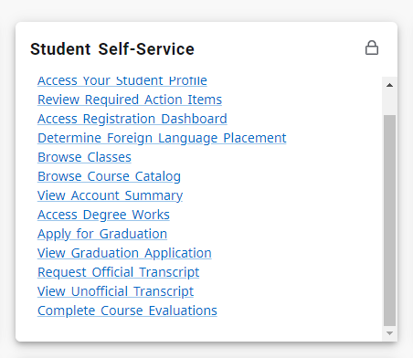 picture of student self service card